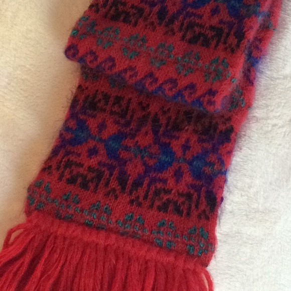 Knit Scarf Jewel Tone Red Blue Teal - Picture 2 of 7